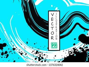 Black ink brush stroke on white background. Japanese style. Vector illustration of grunge stains