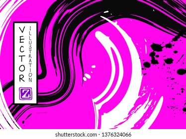 Black ink brush stroke on white background. Japanese style. Vector illustration of grunge stains