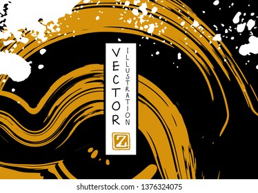Black ink brush stroke on white background. Japanese style. Vector illustration of grunge stains