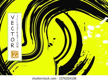 Black ink brush stroke on white background. Japanese style. Vector illustration of grunge stains