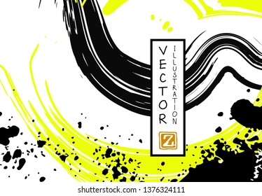 Black ink brush stroke on white background. Japanese style. Vector illustration of grunge stains