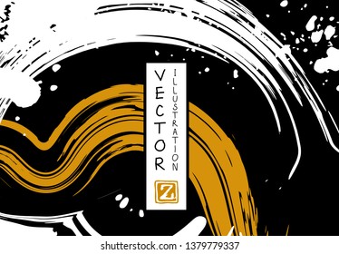 Black ink brush stroke on white background. Japanese style. Vector illustration of grunge stains