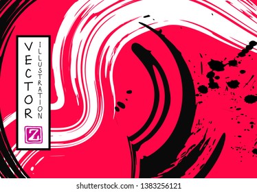 Black ink brush stroke on white background. Japanese style. Vector illustration of grunge stains