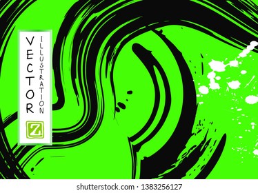 Black ink brush stroke on white background. Japanese style. Vector illustration of grunge stains