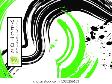 Black ink brush stroke on white background. Japanese style. Vector illustration of grunge stains