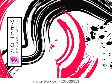 Black ink brush stroke on white background. Japanese style. Vector illustration of grunge stains