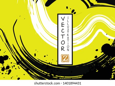 Black ink brush stroke on white background. Japanese style. Vector illustration of grunge stains