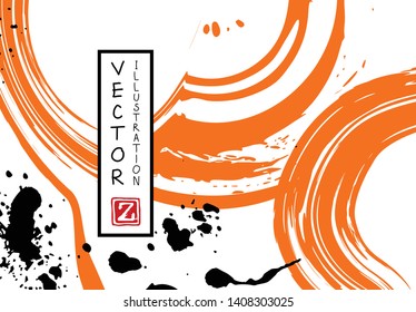 Black ink brush stroke on white background. Japanese style. Vector illustration of grunge stains