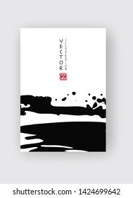 Black ink brush stroke on white background. Japanese style. Vector illustration of grunge stains