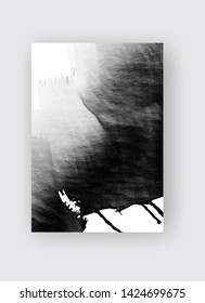 Black ink brush stroke on white background. Japanese style. Vector illustration of grunge stains