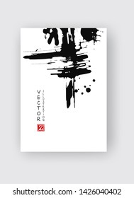 Black ink brush stroke on white background. Japanese style. Vector illustration of grunge stains