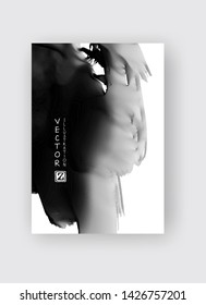 Black ink brush stroke on white background. Japanese style. Vector illustration of grunge stains