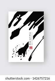 Black ink brush stroke on white background. Japanese style. Vector illustration of grunge stains