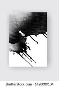 Black ink brush stroke on white background. Japanese style. Vector illustration of grunge stains