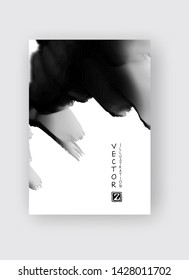 Black ink brush stroke on white background. Japanese style. Vector illustration of grunge stains
