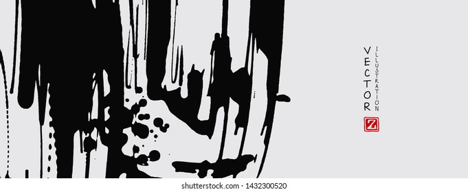 Black ink brush stroke on white background. Japanese style. Vector illustration of grunge stains