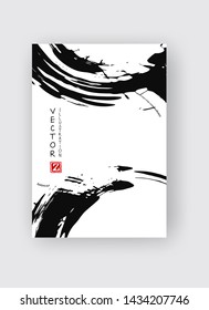 Black ink brush stroke on white background. Japanese style. Vector illustration of grunge stains