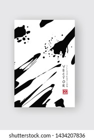 Black ink brush stroke on white background. Japanese style. Vector illustration of grunge stains