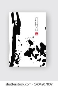Black ink brush stroke on white background. Japanese style. Vector illustration of grunge stains