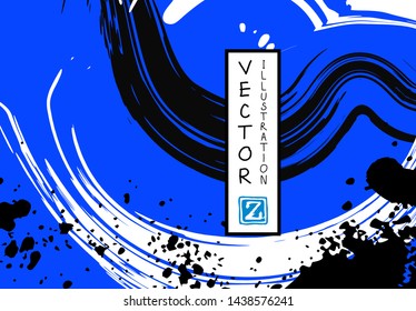 Black ink brush stroke on white background. Japanese style. Vector illustration of grunge stains