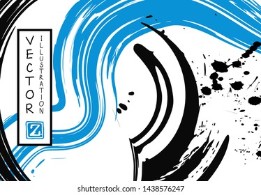 Black ink brush stroke on white background. Japanese style. Vector illustration of grunge stains