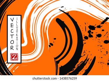 Black ink brush stroke on white background. Japanese style. Vector illustration of grunge stains