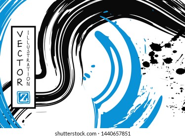 Black ink brush stroke on white background. Japanese style. Vector illustration of grunge stains
