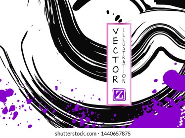 Black ink brush stroke on white background. Japanese style. Vector illustration of grunge stains