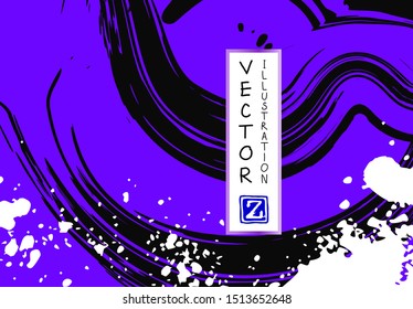 Black ink brush stroke on white background. Japanese style. Vector illustration of grunge stains