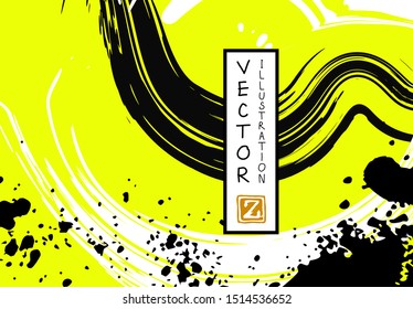 Black ink brush stroke on white background. Japanese style. Vector illustration of grunge stains
