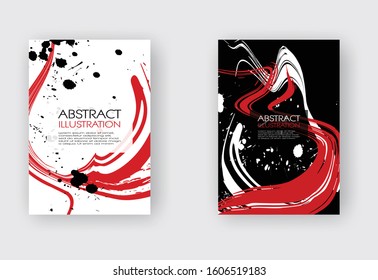 Black ink brush stroke on white background. Japanese style. Vector illustration of grunge wave stains.Vector brushes illustration.