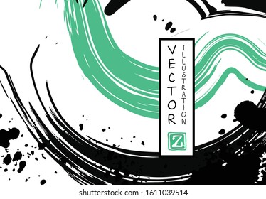 Black ink brush stroke on white background. Japanese style. Vector illustration of grunge stains