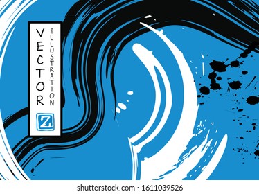 Black ink brush stroke on white background. Japanese style. Vector illustration of grunge stains