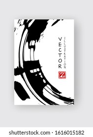 Black ink brush stroke on white background. Japanese style. Vector illustration of grunge stains