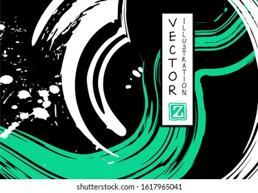 Black ink brush stroke on white background. Japanese style. Vector illustration of grunge stains