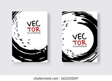 Black ink brush stroke on white background. Japanese style. Vector illustration of grunge wave stains.Vector brushes illustration.