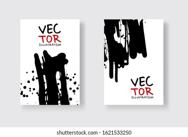 Black ink brush stroke on white background. Japanese style. Vector illustration of grunge wave stains.Vector brushes illustration.