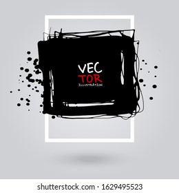 Black ink brush stroke on white background. Simple style. Vector illustration of grunge stains