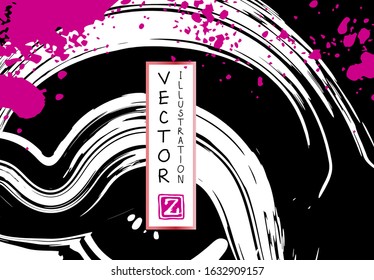 Black ink brush stroke on white background. Japanese style. Vector illustration of grunge stains