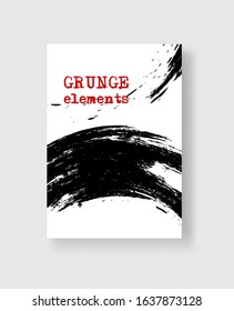 Black ink brush stroke on white background. Japanese style. Vector illustration of grunge stains element.