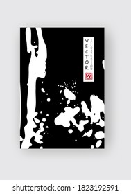 Pincel de tinta negra sobre fondo blanco. Estilo japonés. Ilustración vectorial de manchas de grano