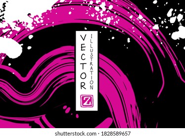 Black ink brush stroke on white background. Japanese style. Vector illustration of grunge stains
