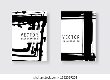 Black ink brush stroke on white background. Japanese style. Vector illustration of grunge stains