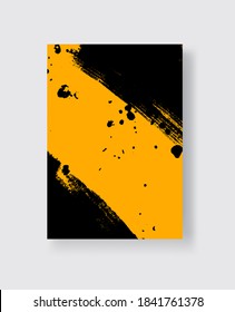 Black ink brush stroke on yellow background. Japanese style. Vector illustration of grunge stains