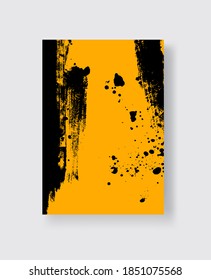 Black ink brush stroke on yellow background. Japanese style. Vector illustration of grunge stains