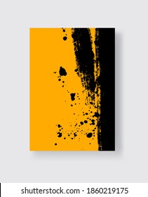 Black ink brush stroke on yellow background. Japanese style. Vector illustration of grunge stains