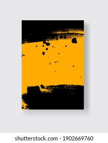 Black ink brush stroke on yellow background. Japanese style. Vector illustration of grunge stains