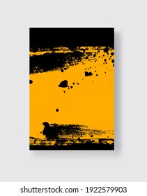 Black ink brush stroke on yellow background. Japanese style. Vector illustration of grunge stains