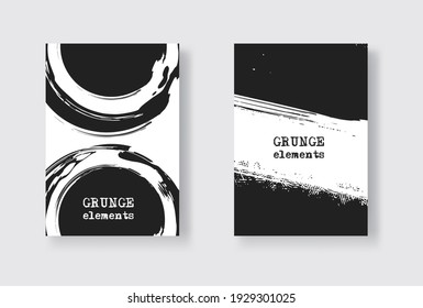 Black ink brush stroke on white background. Japanese style. Vector illustration of grunge stains