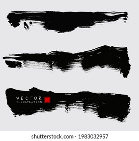 Black ink brush stroke on white background. Japanese brush style banner. Vector illustration of grunge stains